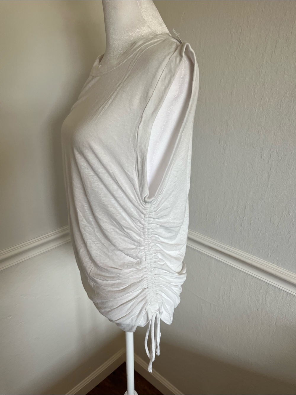 NWT Ann Taylor LOFT Linen Blend White Ruched Side Tie Top